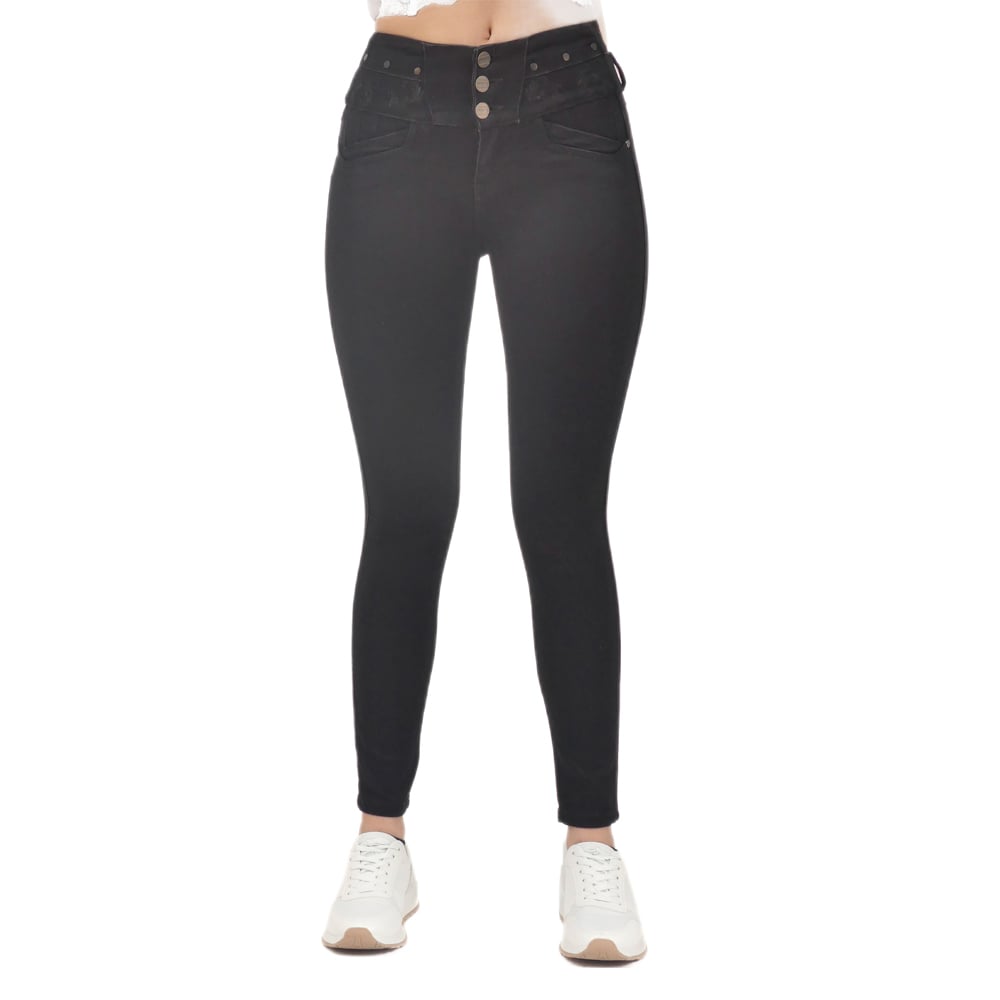 JEAN COLOMBIANO MUJER CHEVIOTTO JEANS NEGRO 15052 PUSH UP ELEGANCIA Y COMODIDAD - 1