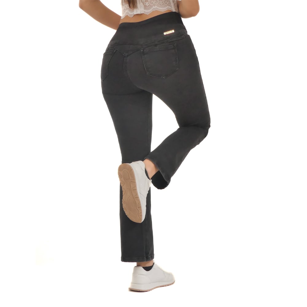 JEAN COLOMBIANO MUJER CHEVIOTTO JEANS NEGRO 15054 PUSH UP BOTA ANCHA Y TIRO ALTO - 3