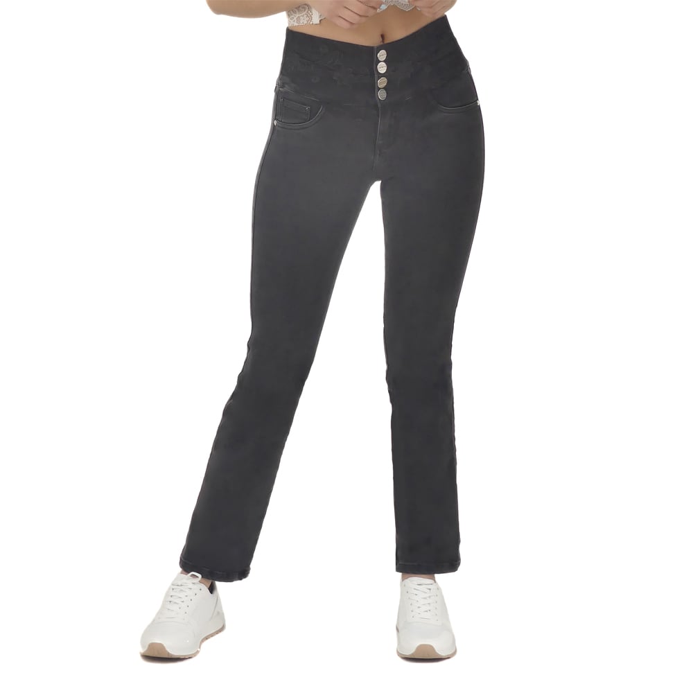JEAN COLOMBIANO MUJER CHEVIOTTO JEANS NEGRO 15054 PUSH UP BOTA ANCHA Y TIRO ALTO - 4