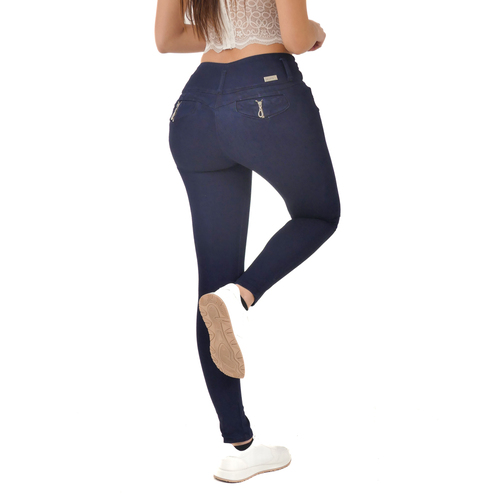 JEAN COLOMBIANO MUJER CHEVIOTTO JEANS AZUL OSCURO 14480 PUSH UP REALZA TU ESTILO COLOMBIANO - 5