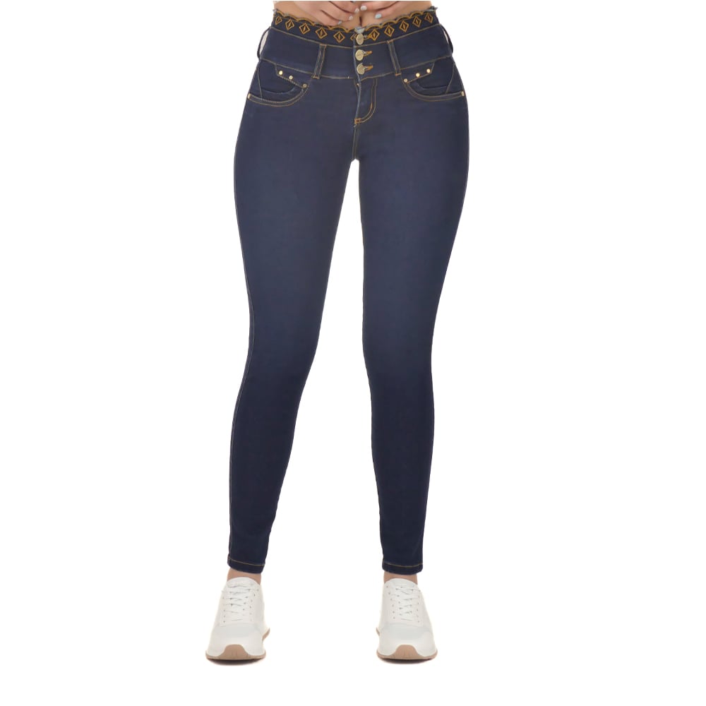 JEAN COLOMBIANO MUJER CHEVIOTTO JEANS AZUL OSCURO 15055 PUSH UP TIRO ALTO ESTILO COLOMBIANO - 2