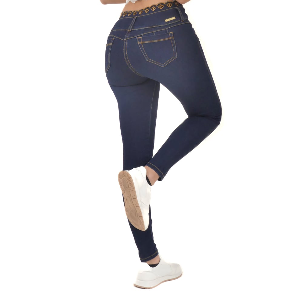 JEAN COLOMBIANO MUJER CHEVIOTTO JEANS AZUL OSCURO 15055 PUSH UP TIRO ALTO ESTILO COLOMBIANO - 3
