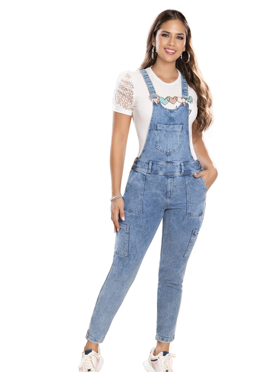 OVEROL LARGO SKINNY MUJER TYTJEANS AZUL CLARO DUBAI TYT LEVANTACOLA ELEGANCIA COLOMBIANA EN ENTERIZOS MODERNOS - 5
