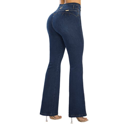 JOGGER MUJER T&T JEANS AZUL ORLANDO JOGGER CROPPED OSCURO VINTAGE LEVANTACOLA TIRO ALTO MODA COLOMBIANA - 1