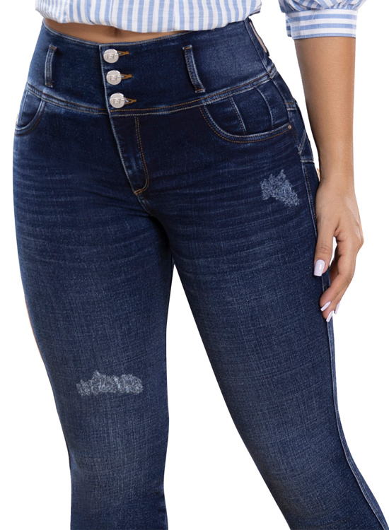 JOGGER MUJER T&T JEANS AZUL ORLANDO JOGGER CROPPED OSCURO VINTAGE LEVANTACOLA TIRO ALTO MODA COLOMBIANA - 4