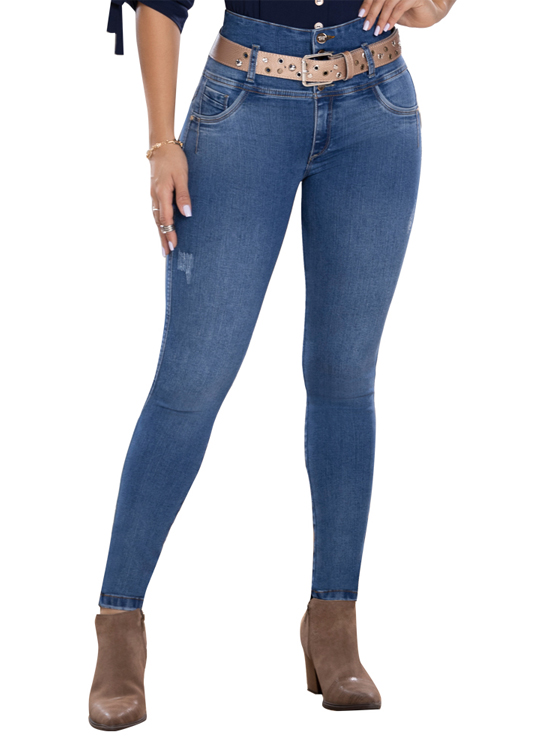 JEANS MUJER T&T JEANS AZUL CLARO PORTUGAL PUSH UP AZUL MEDIO SUPER ALTO ESTILO COLOMBIANO - 1
