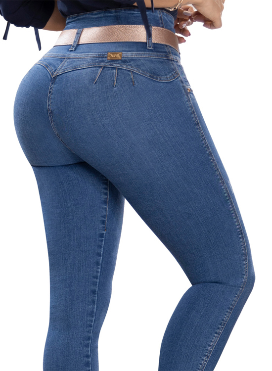 JEANS MUJER T&T JEANS AZUL CLARO PORTUGAL PUSH UP AZUL MEDIO SUPER ALTO ESTILO COLOMBIANO - 4