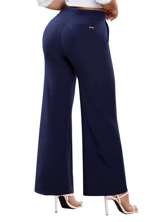 PANTALÓN MUJER T&T JEANS AZUL BARBADOS PALAZZO NOCHE TIRO ALTO ESTILO COLOMBIANO SÚPER CAMPANA - 2