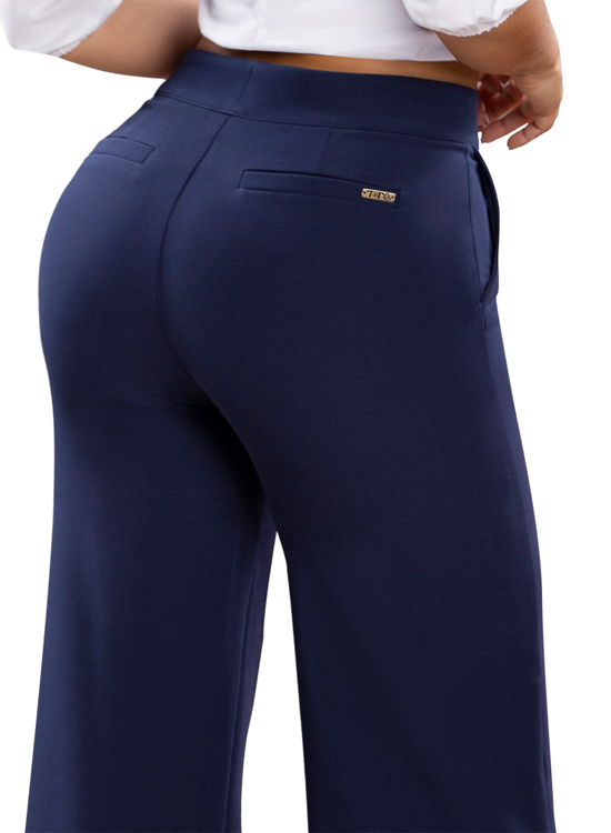 PANTALÓN MUJER T&T JEANS AZUL BARBADOS PALAZZO NOCHE TIRO ALTO ESTILO COLOMBIANO SÚPER CAMPANA - 4