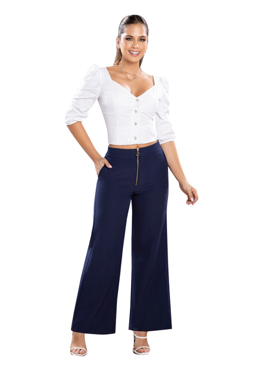 PANTALÓN MUJER T&T JEANS AZUL BARBADOS PALAZZO NOCHE TIRO ALTO ESTILO COLOMBIANO SÚPER CAMPANA - 5