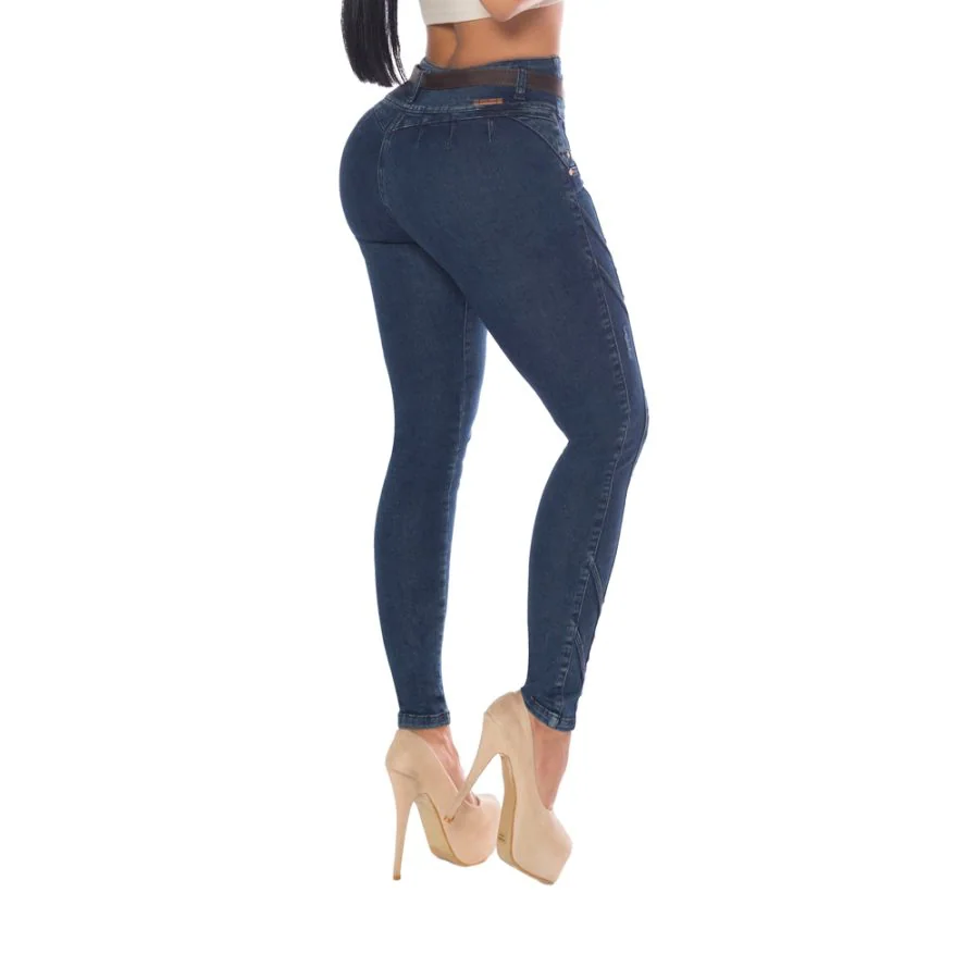 JEAN COLOMBIANO MUJER CHEVIOTTO JEANS AZUL 14415 SKINNY LEVANTA COLA - 2