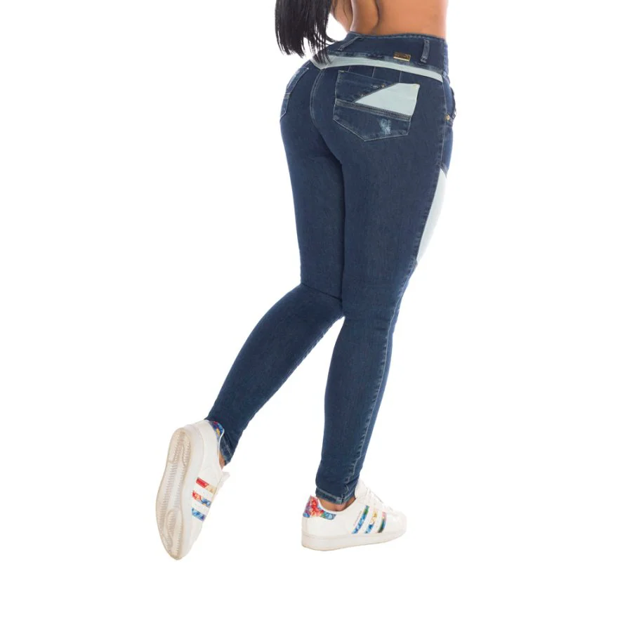 JEAN COLOMBIANO MUJER CHEVIOTTO JEANS AZUL 14472 SKINNY LEVANTA COLA - 1