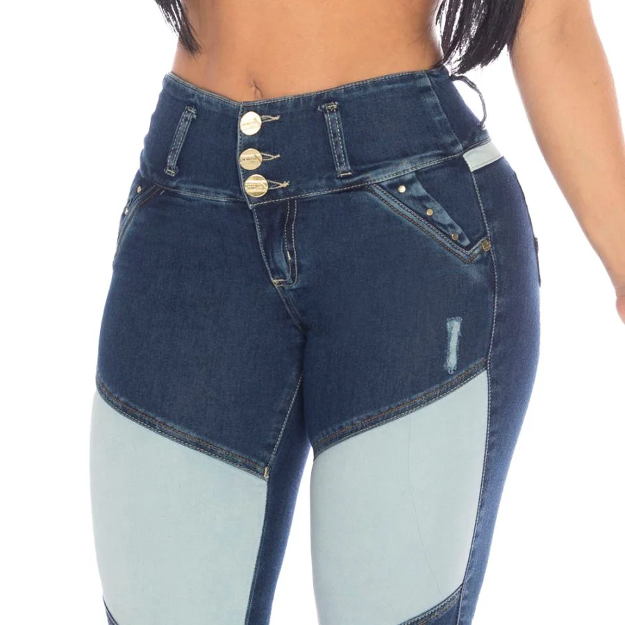 JEAN COLOMBIANO MUJER CHEVIOTTO JEANS AZUL 14472 SKINNY LEVANTA COLA - 3