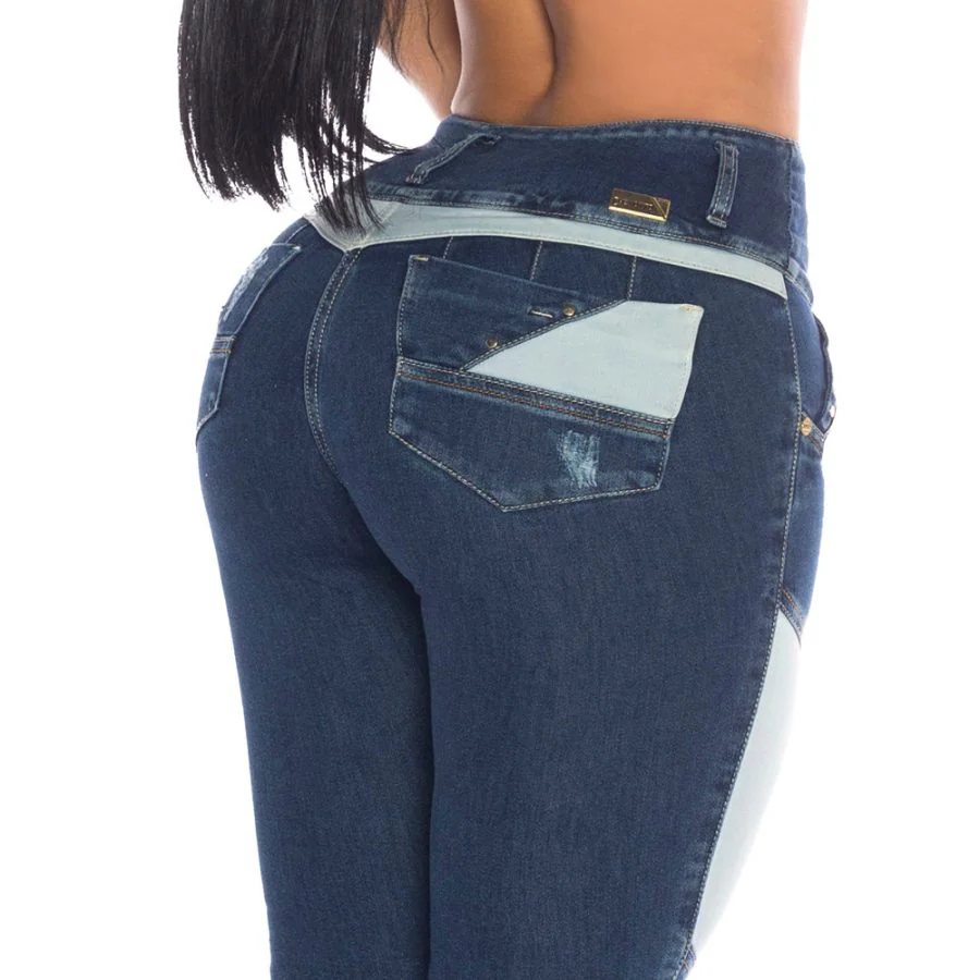 JEAN COLOMBIANO MUJER CHEVIOTTO JEANS AZUL 14472 SKINNY LEVANTA COLA - 4