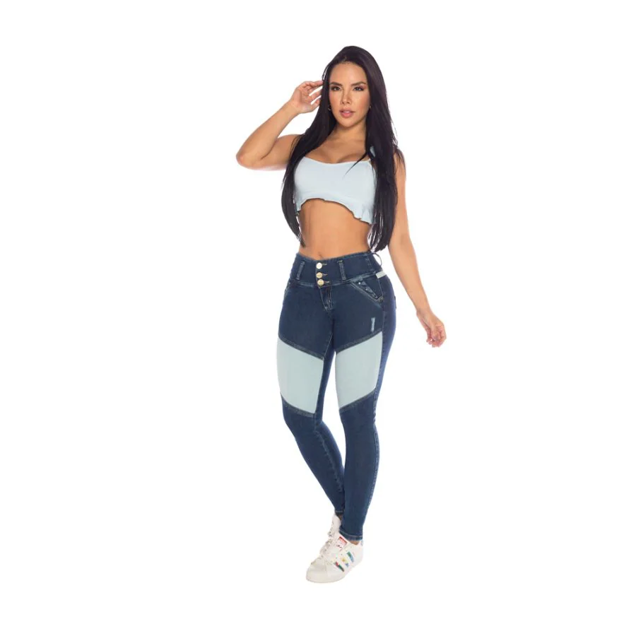 JEAN COLOMBIANO MUJER CHEVIOTTO JEANS AZUL 14472 SKINNY LEVANTA COLA - 5
