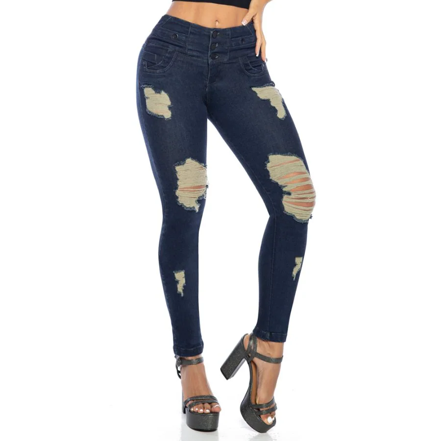 JEAN COLOMBIANO MUJER CHEVIOTTO JEANS AZUL 12867 SKINNY LEVANTA COLA - 1