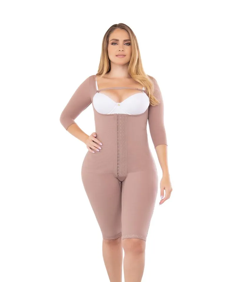 FAJA MUJER FAJATE CHOCOLATE CLARO 11360 POSTQUIRURGICA LA RODILLA CON MANGAS Y BUSTO LIBRE FIT 360 - 4