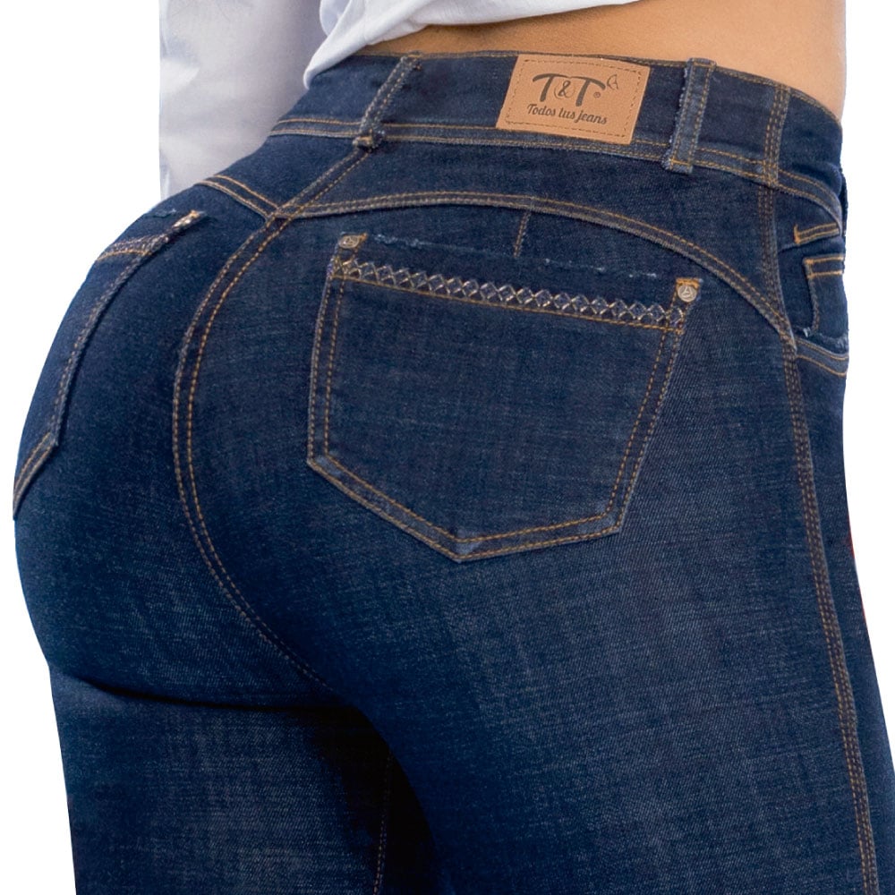 JEANS MUJER T&T JEANS AZUL BRONCO PUSH UP OCHENTERO SÚPER LICRADO PROFUNDO - 3