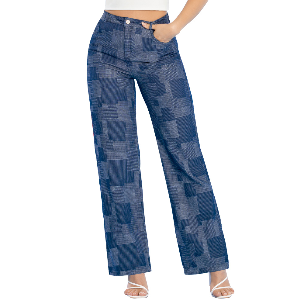 PANTALÓN MUJER T&T JEANS AZUL GRAHAM RECTO JEANS DRIL LICRADO TIRO ALTO MULTICUADROS - 2
