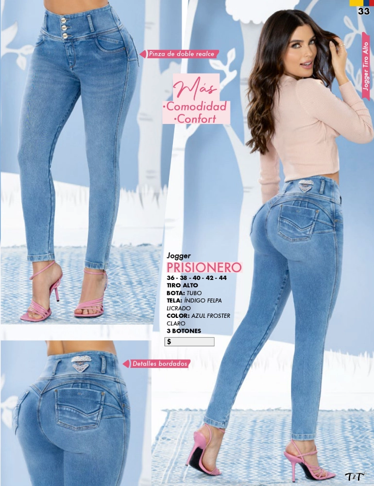 JOGGER PRISIONERO TYT TIRO ALTO BOTA TUBO COLOR AZUL FROSTER CLARO TELA ÍNDIGO FELPA LICRADO - 4