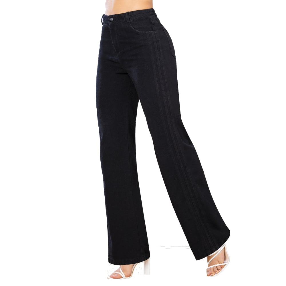 JEAN PALAZZO MUJER T&T JEANS PISCOLA TIRO ALTO BOTA AMPLIA DETALLES DEPORTIVOS EN ÍNDIGO RÍGIDO - 1