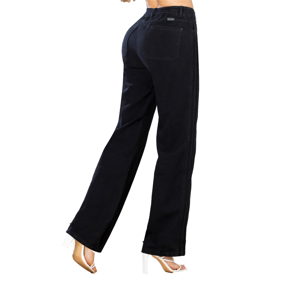 JEAN PALAZZO MUJER T&T JEANS PISCOLA TIRO ALTO BOTA AMPLIA DETALLES DEPORTIVOS EN ÍNDIGO RÍGIDO - 2