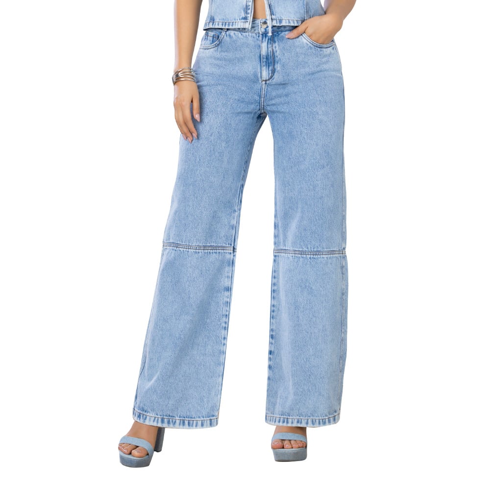 JEAN PALAZZO MUJER T&T JEANS BORBON BORBÓN TIRO ALTO BOTA AMPLIA EN ÍNDIGO RÍGIDO AZUL FROSTER - 1