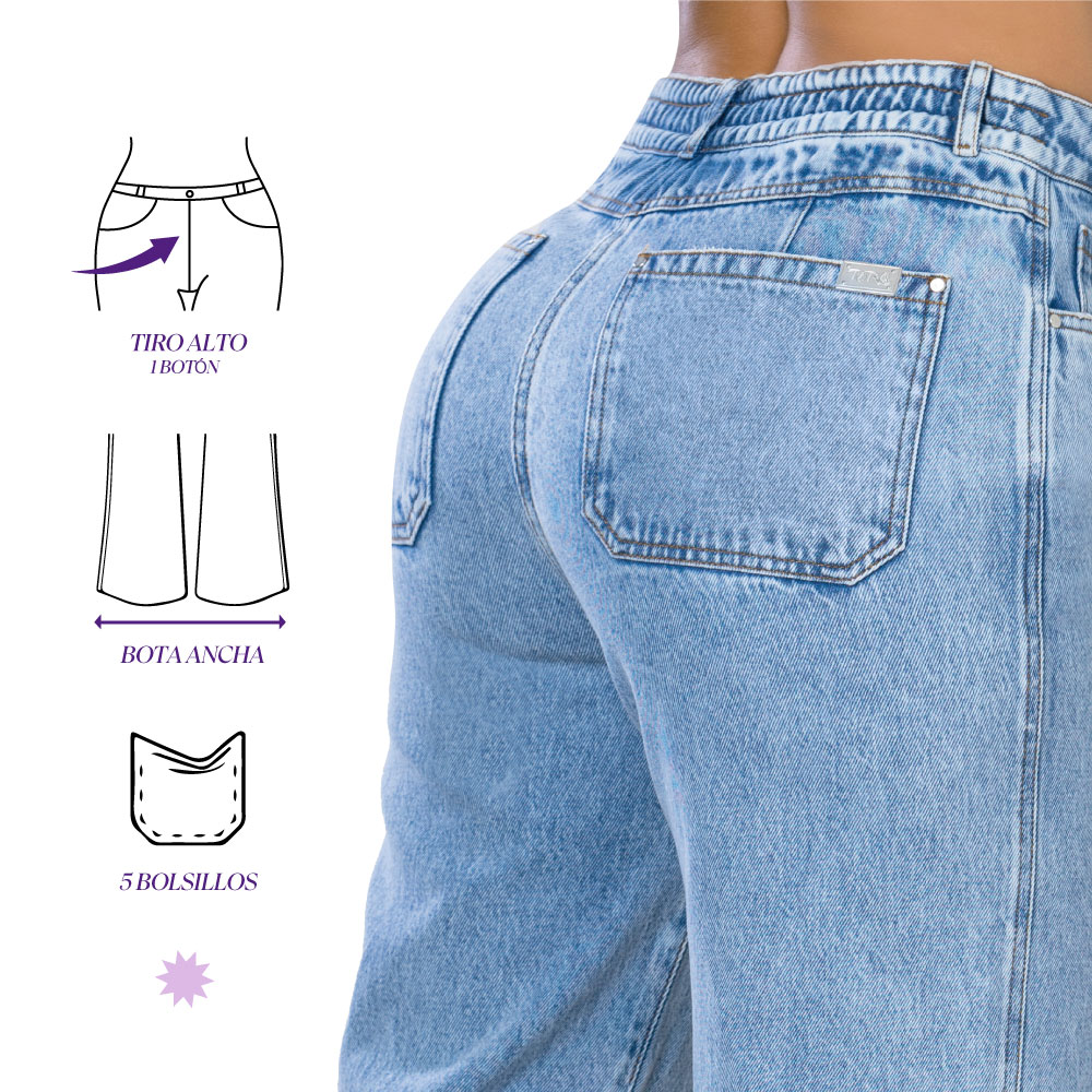 JEAN PALAZZO MUJER T&T JEANS BORBON BORBÓN TIRO ALTO BOTA AMPLIA EN ÍNDIGO RÍGIDO AZUL FROSTER - 3