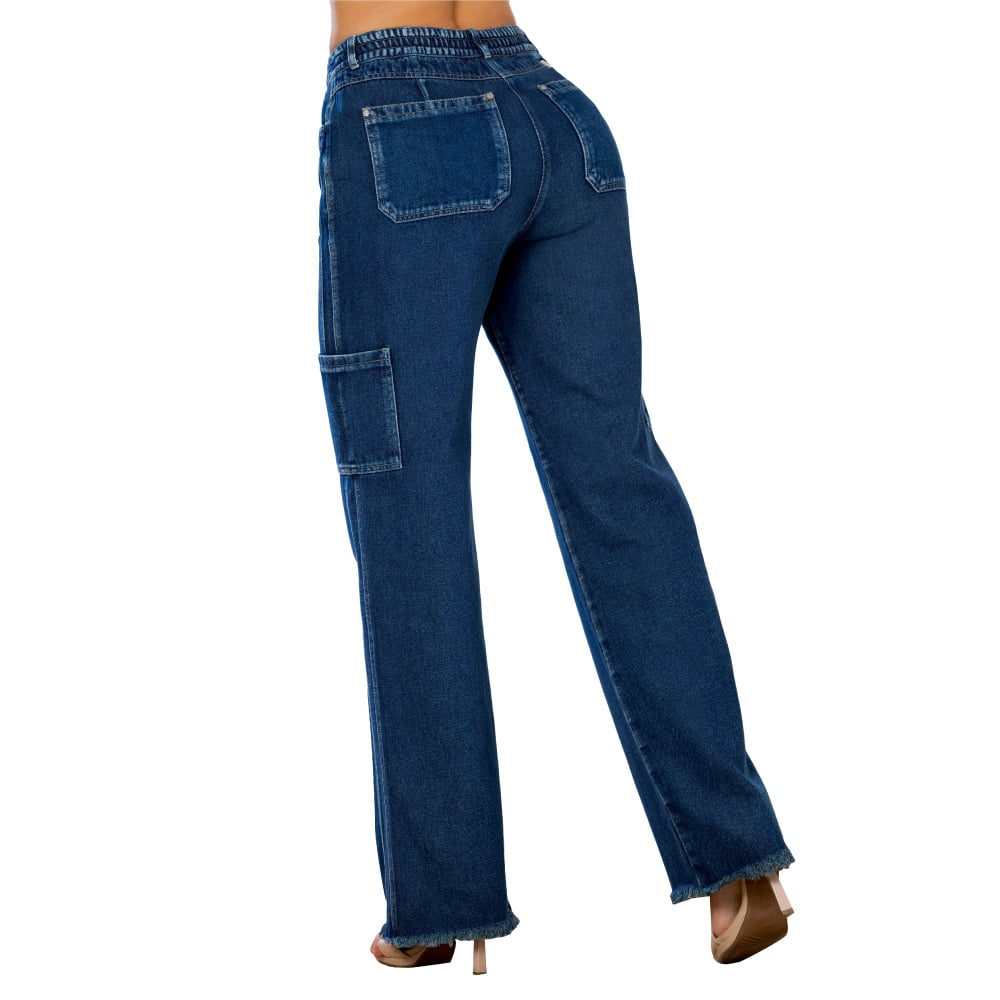 JEAN PALAZZO MUJER T&T JEANS VESPER TIRO ALTO BOTA AMPLIA ESTILO CARGO EN ÍNDIGO RÍGIDO - 2