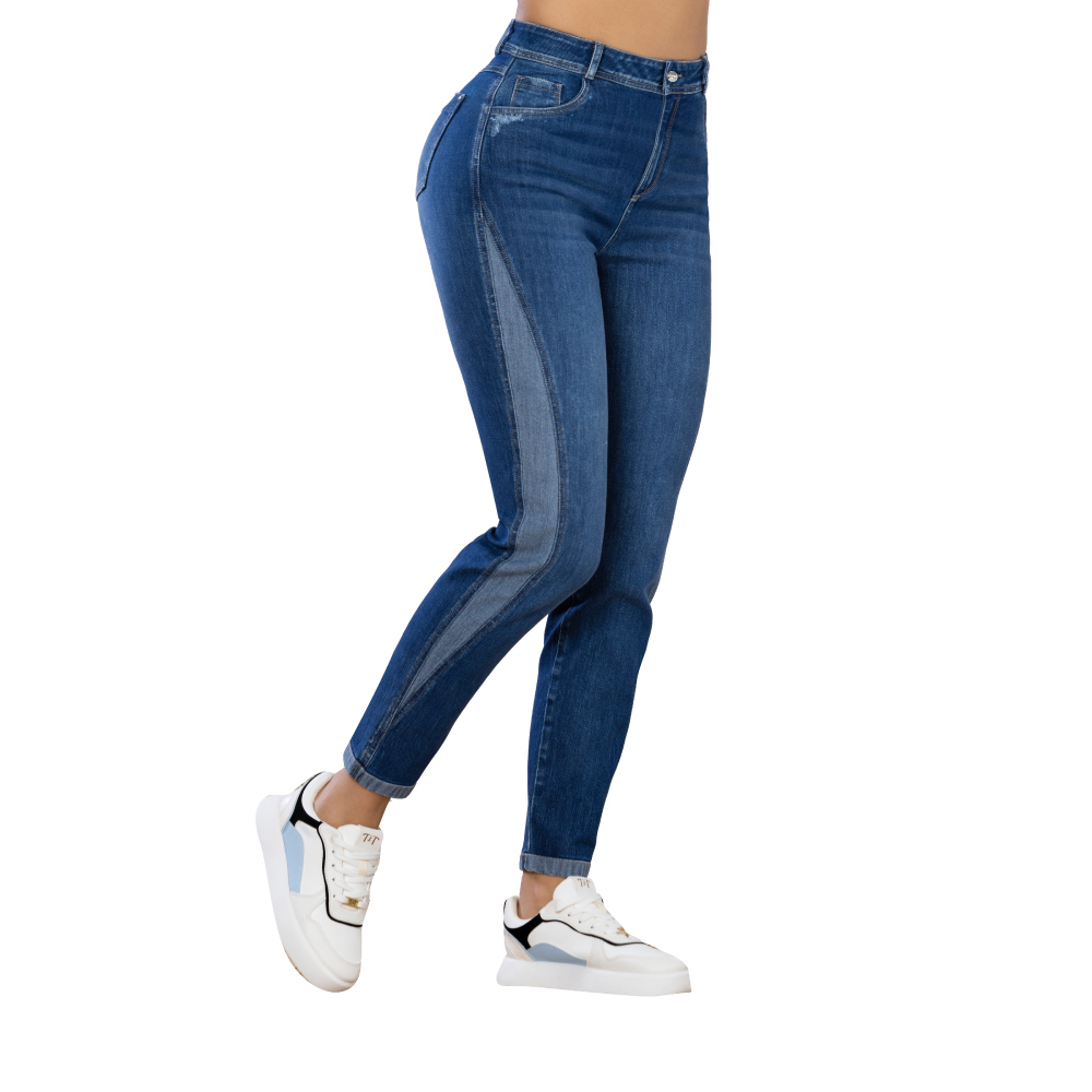 JEAN MUJER T&T JEANS AZUL BLOODY MOM OCHENTERO EN ÍNDIGO SEMI LICRADO MEDIO - 1