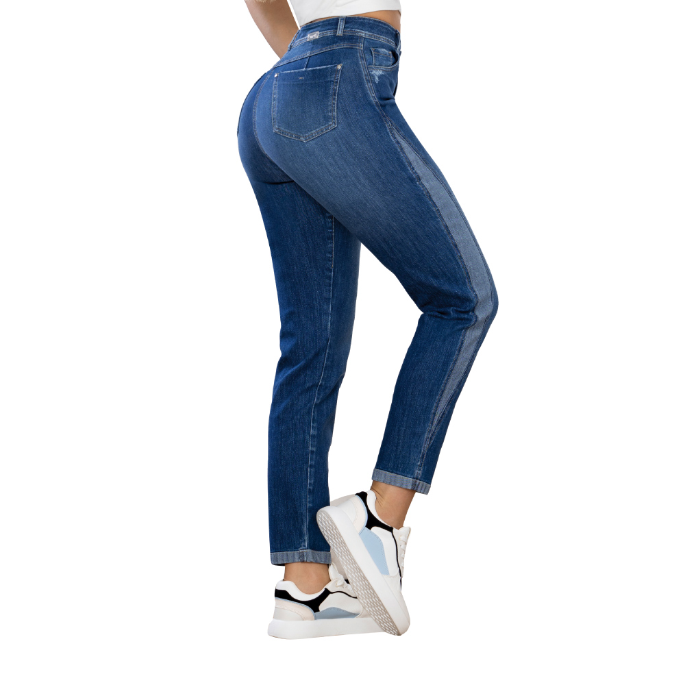 JEAN MUJER T&T JEANS AZUL BLOODY MOM OCHENTERO EN ÍNDIGO SEMI LICRADO MEDIO - 2
