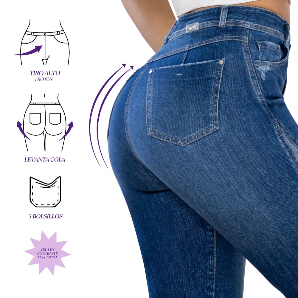 JEAN MUJER T&T JEANS AZUL BLOODY MOM OCHENTERO EN ÍNDIGO SEMI LICRADO MEDIO - 3