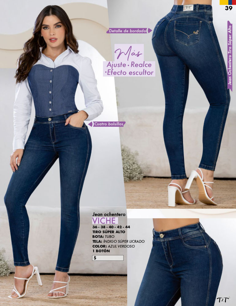 JEAN MUJER T&T JEANS VICHE OCHENTERO TIRO SÚPER ALTO Y DISEÑO ELEGANTE - 4