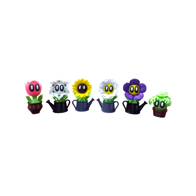 PACK 3 FLORES 3D KAWAII CON MACETA O REGADERA DE 9 CM APROX - 1
