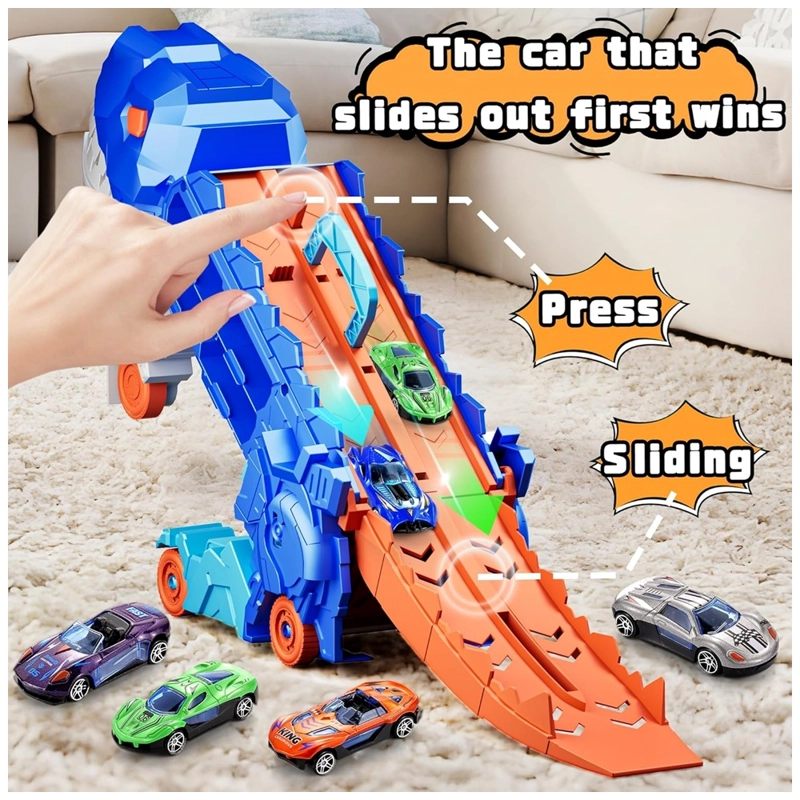 PISTA REMOLQUE TRANSPORTADOR DINO T-REX AZUL COME AUTOS 2 EN 1 - 3
