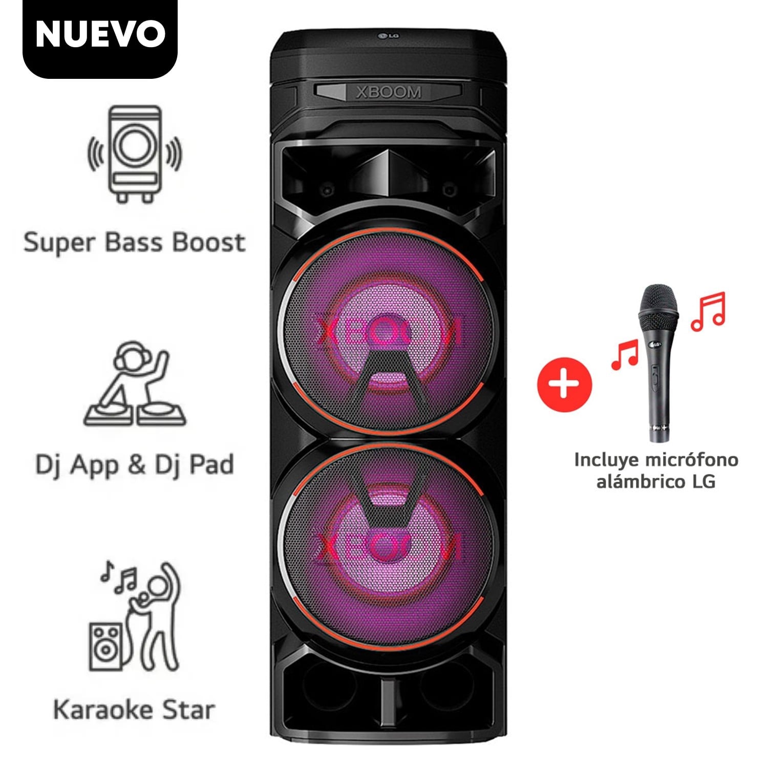 TORRE DE SONIDO LG XBOOM RNC9 BLUETOOTH KARAOKE + MICROFONO - 1