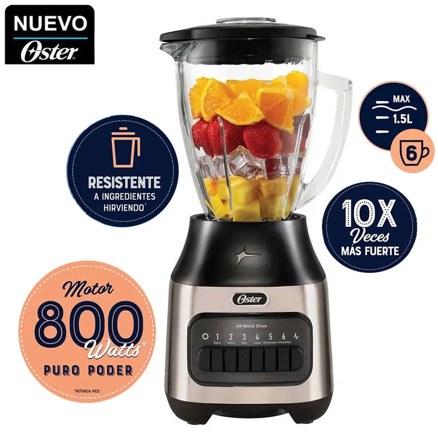 LICUADORA OSTER BLSTPEG NPB 6 VELOCIDADES 1.5L 800W - 1