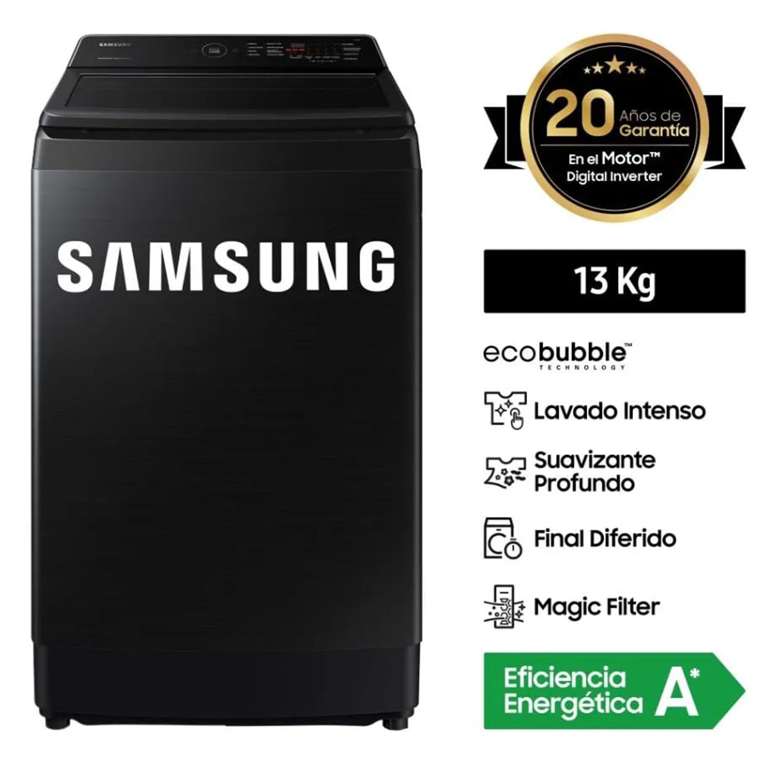 LAVADORA SAMSUNG 13 KG CARGA SUPERIOR ECOBUBBLE WA13CG5441BVPE NEGRO - 1
