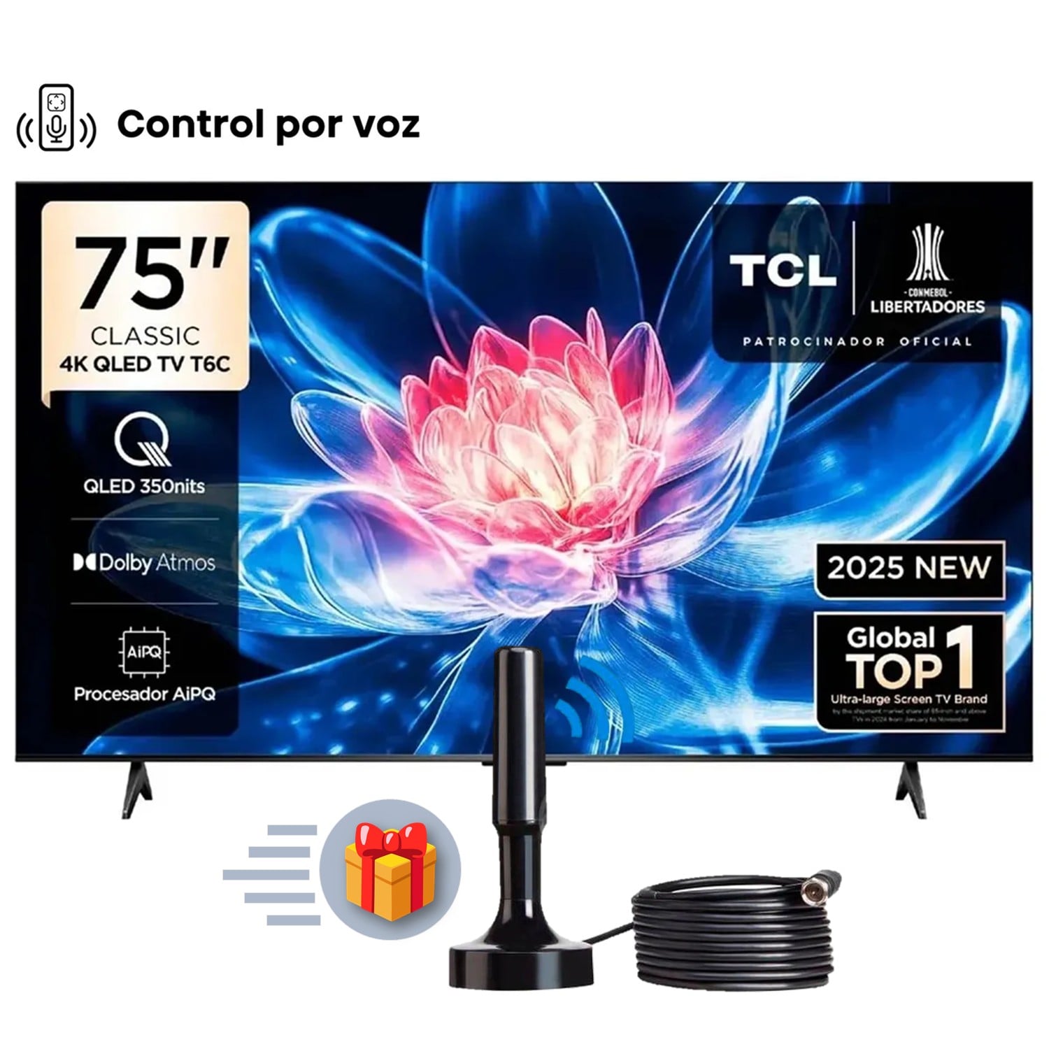 TELEVISOR TCL QLED 75 75T6C UHD 4K SMART TV + ANTENA DIGITAL - 1