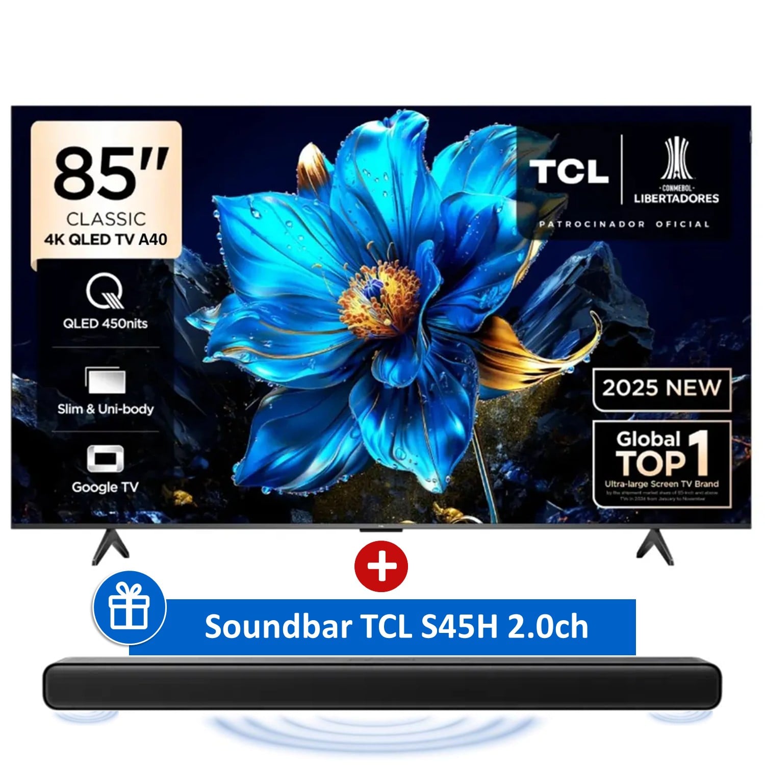 TELEVISOR TCL QLED 85 UHD 4K GOOGLE TV 85A400 + SOUNDBAR 100W - 1