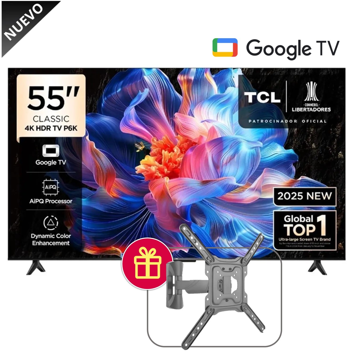 TELEVISOR TCL 55 UHD 4K GOOGLE TV 55P6K + RACK GIRATORIO - 1