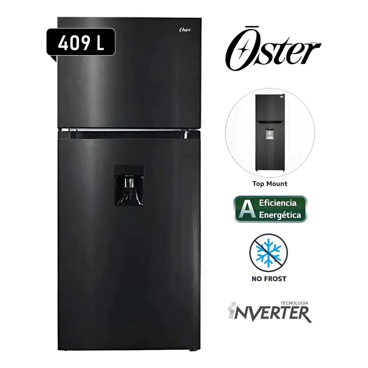 REFRIGERADORA OSTER 409L TOP FREEZER NO FROST OS-PNFMI1502EBDI NEGRO - 1
