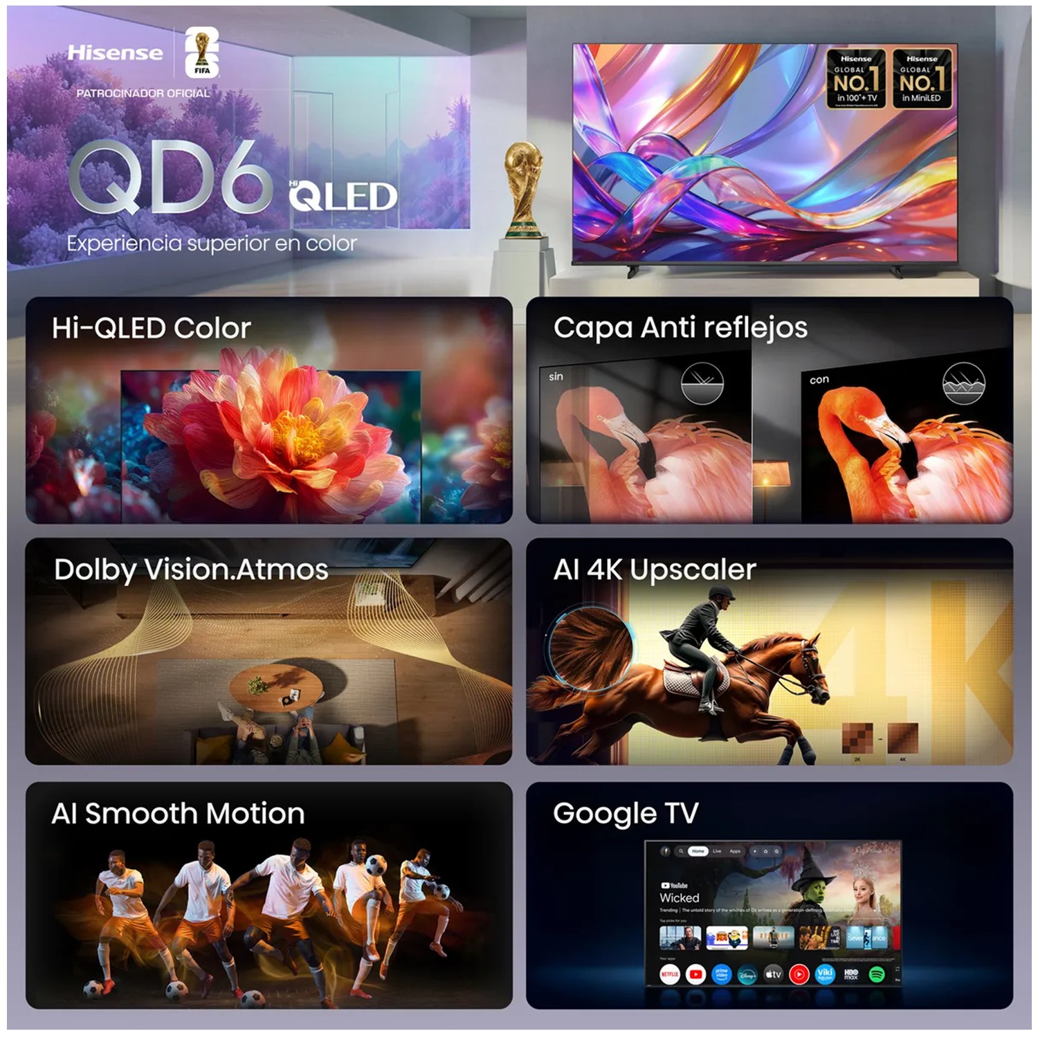 TELEVISOR HISENSE 55' QLED 4K MATE AI GOOGLE TV 55QD68SG + SOUNDBAR 100W - 5