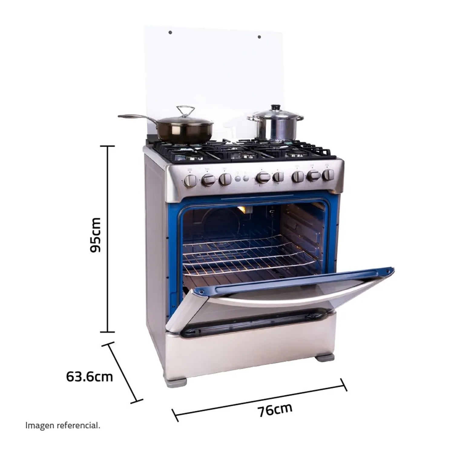 COCINA A GAS INDURAMA GALICIA ZAFIRO CROMA 6 QUEMADORES - 4