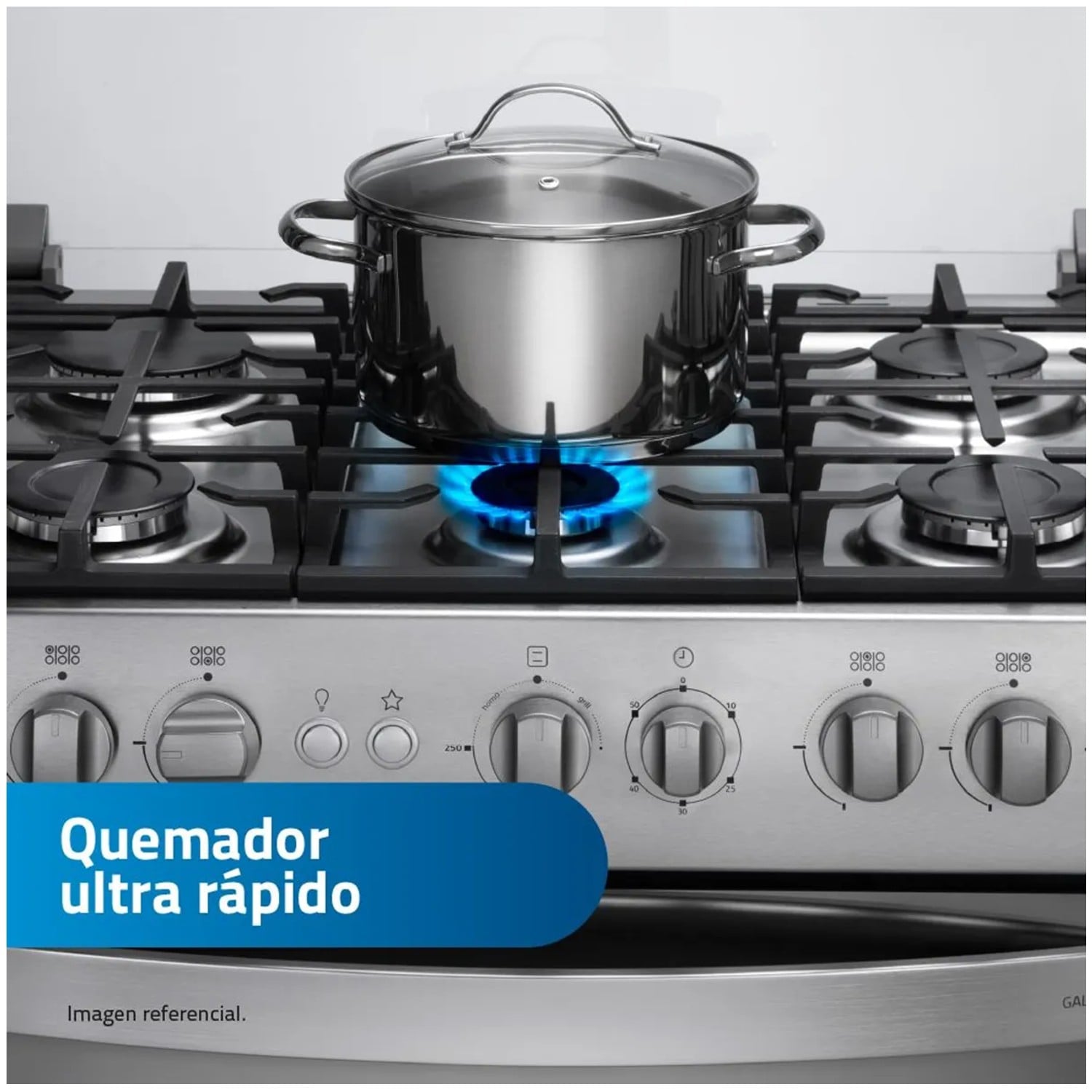 COCINA A GAS INDURAMA GALICIA ZAFIRO CROMA 6 QUEMADORES - 5