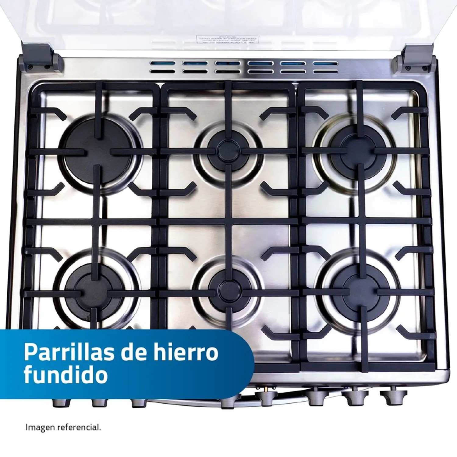 COCINA A GAS INDURAMA GALICIA ZAFIRO CROMA 6 QUEMADORES - 6
