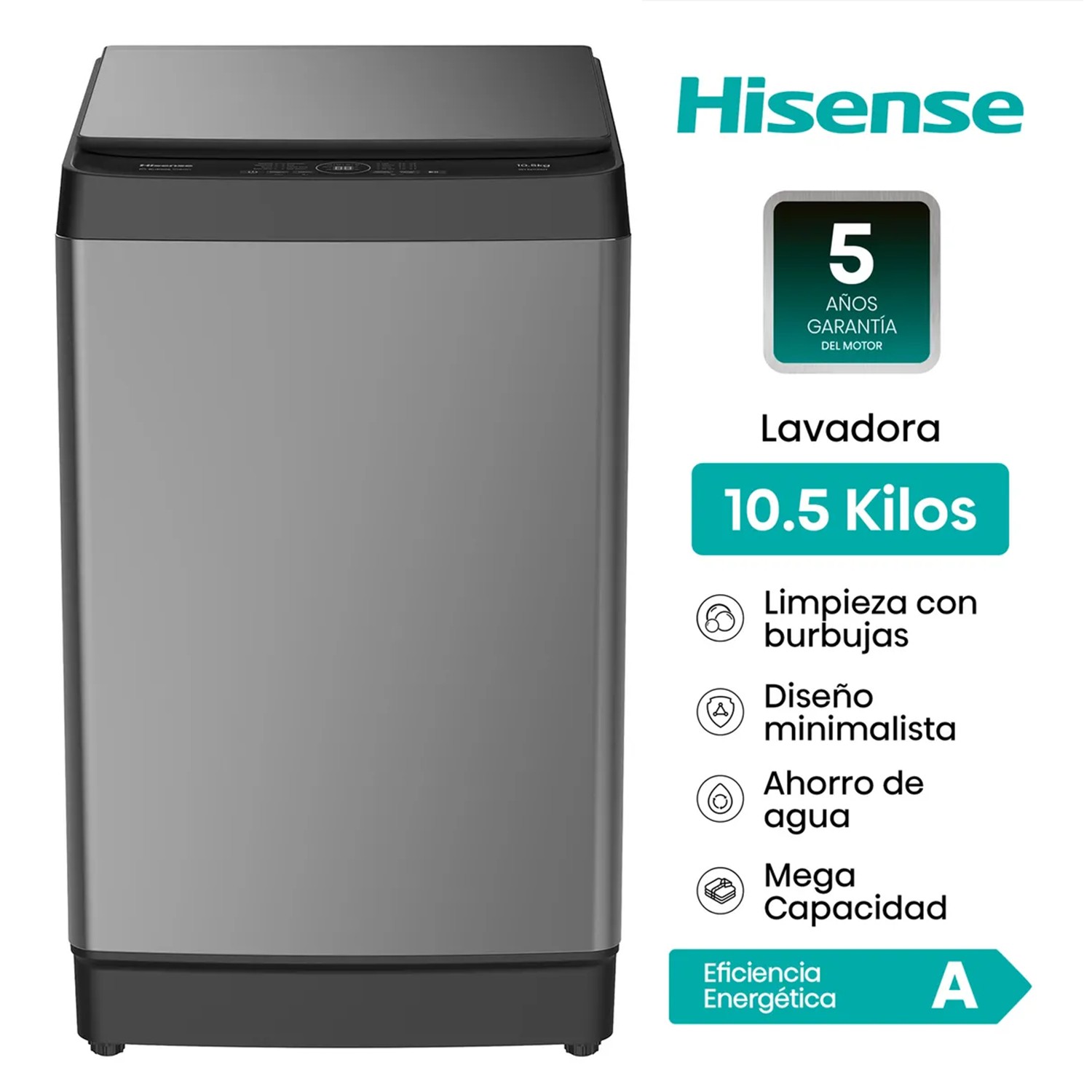 LAVADORA HISENSE 10.5 KG CARGA SUPERIOR WT3K1131UT GRIS OSCURO - 1
