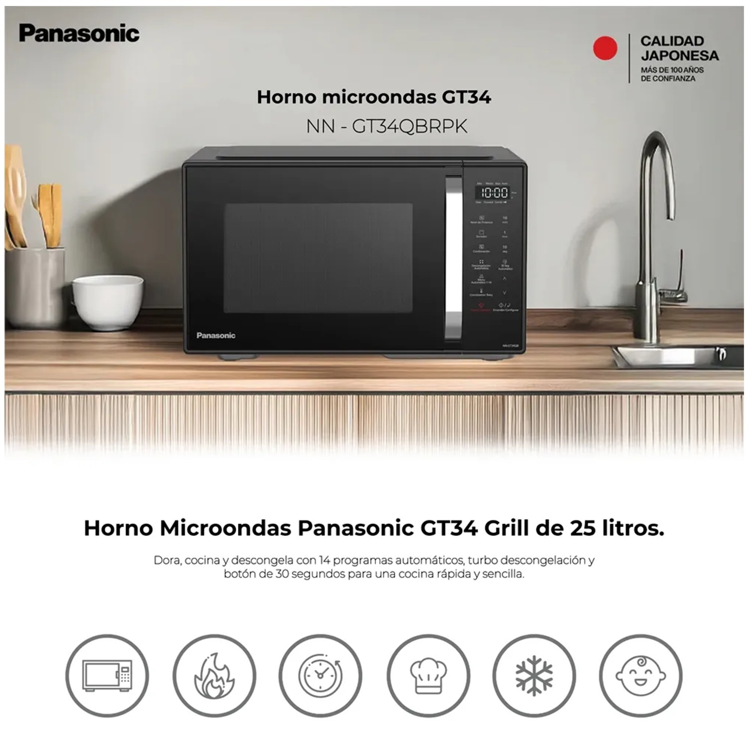 HORNO MICROONDAS PANASONIC 25L GRILL/DORADOR NN-GT34QBRPK - 7