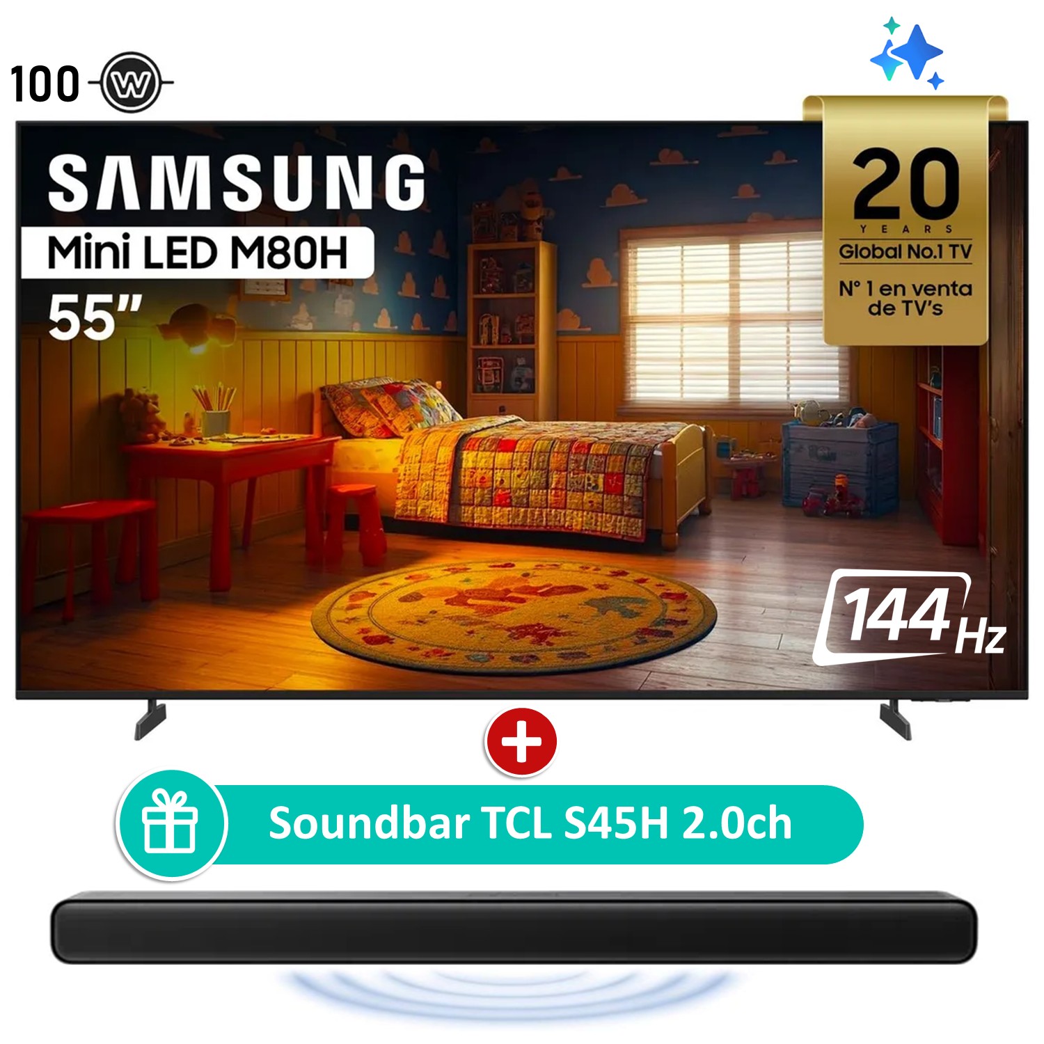 TELEVISOR SAMSUNG 55'' MINI LED 4K SMART TV M80H 144HZ GAMER + SOUNDBAR - 1