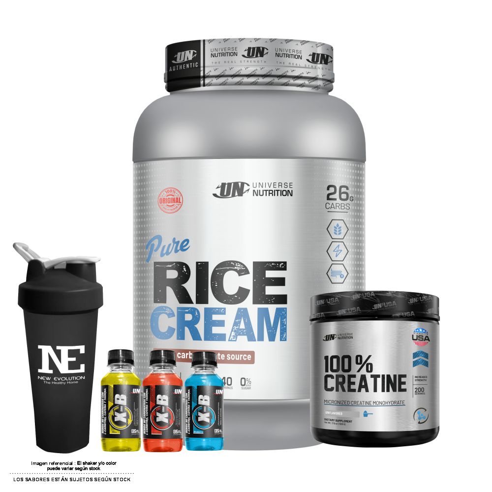 COMBO UNIVERSE NUTRITION - PURE RICE CREAM 1.2 KG. COOKIE + 100% CREATINE 500 GR. + SHAKER - 1